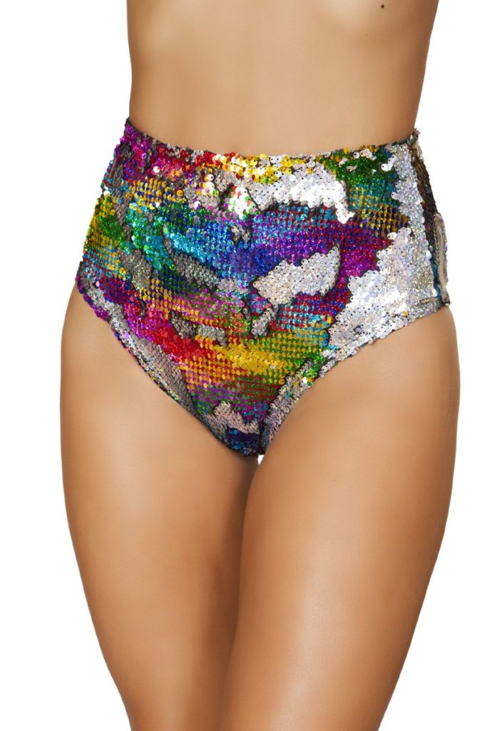 Rainbow Sequin Rave Wear High Waisted Shorts
