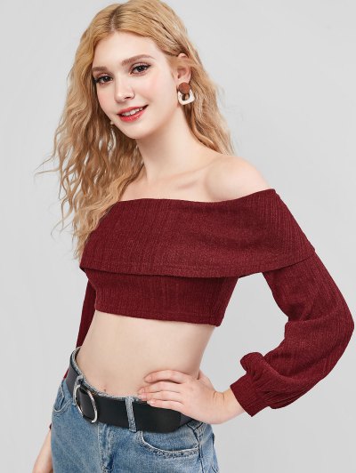 ribbed off shoulder crop top