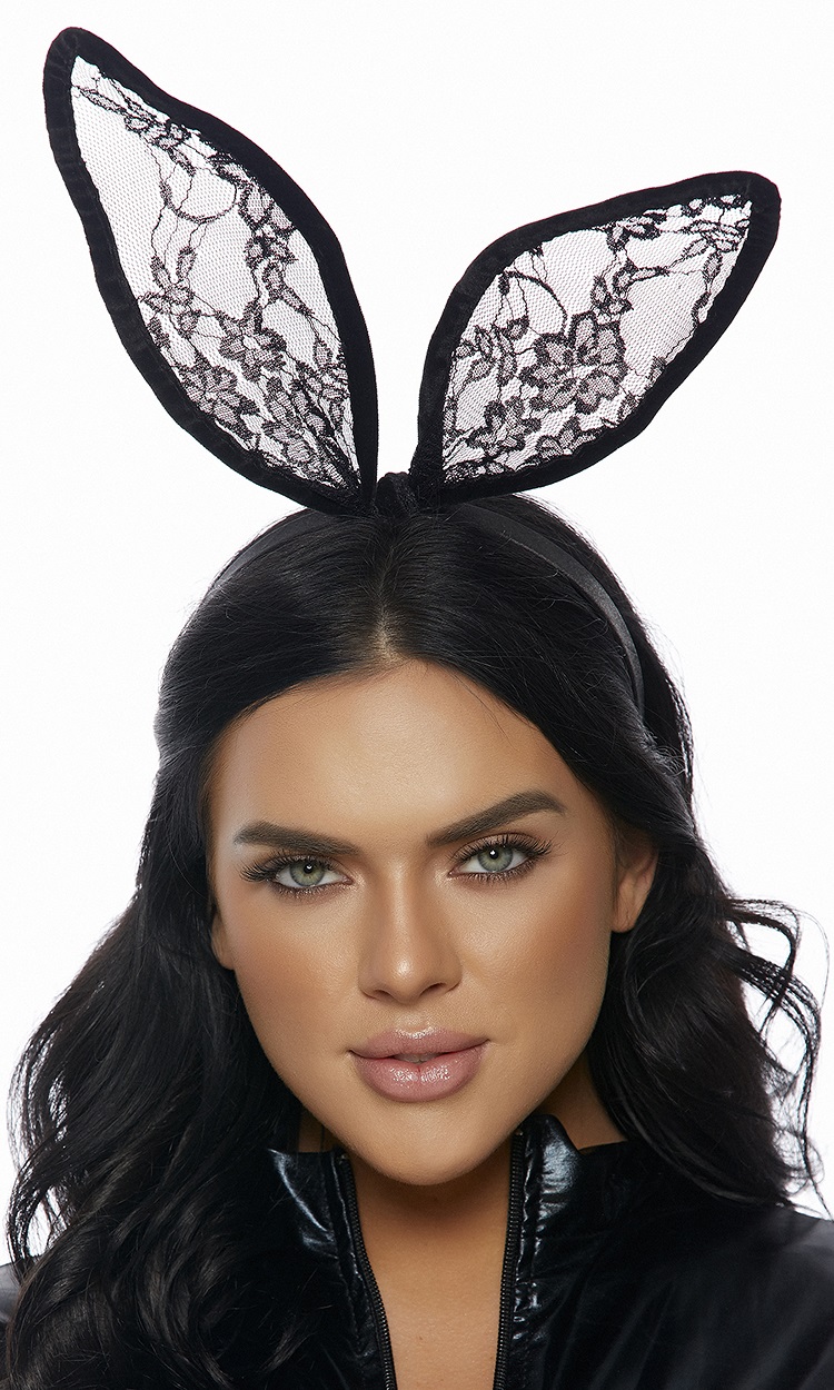 Black Lace Bunny Ear Headband Costume Accessory Women Of Edm