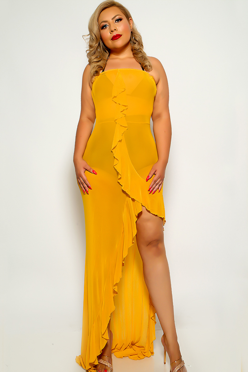 Gold Strapless Ruffled Plus Size Party Dress Women Of Edm 1689