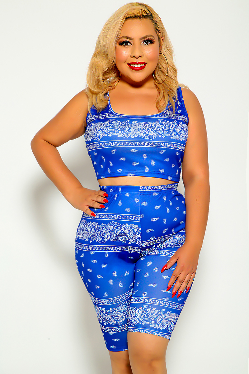 Blue Bandana Print Plus Size Two Piece ...