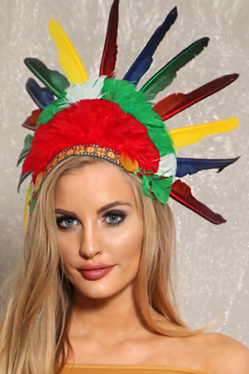 Sexy Rainbow Faux Feathers Indian Hat Women Of Edm