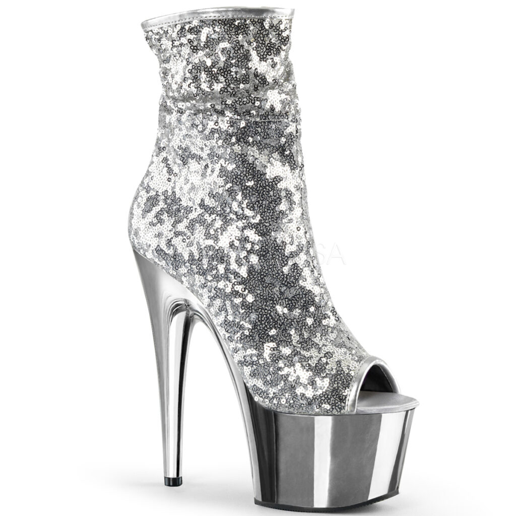 silver sequin booties
