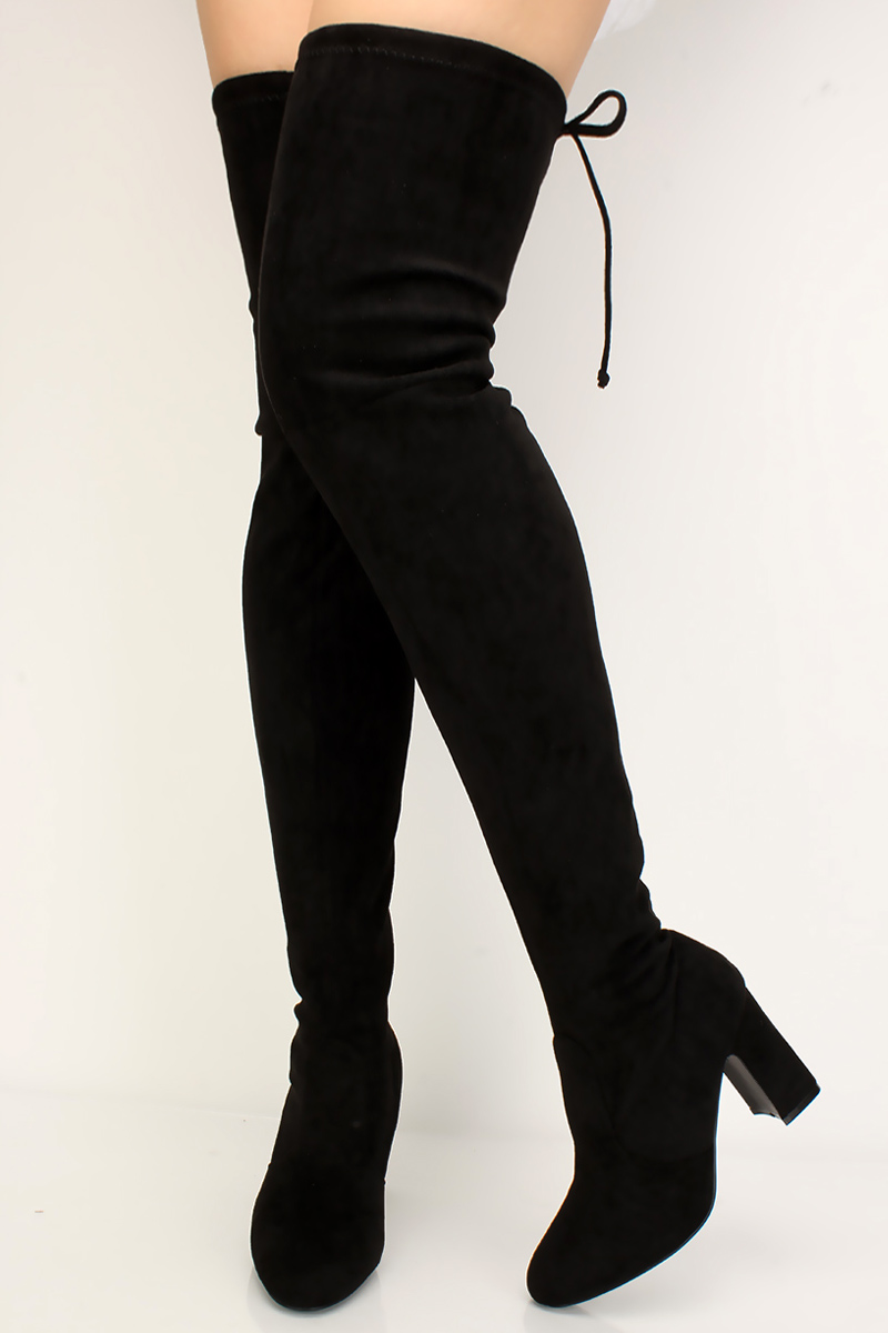 thigh high suede boots chunky heel