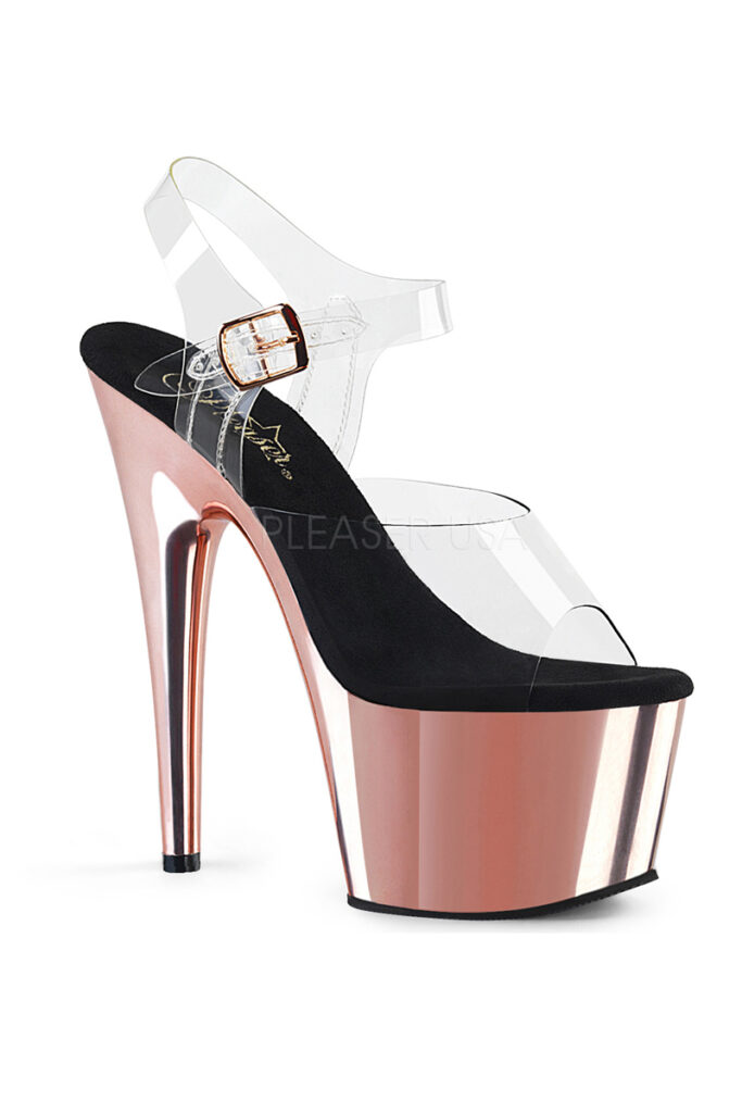 Sexy Rose Gold Chrome Open Toe Slingback High Platform Heels - Women of Edm