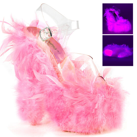 Clear Baby Pink Feather Platform High Heels Women Of Edm