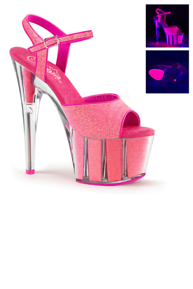 Sexy Neon Pink Glitter Platform Stiletto Heels - Women of Edm