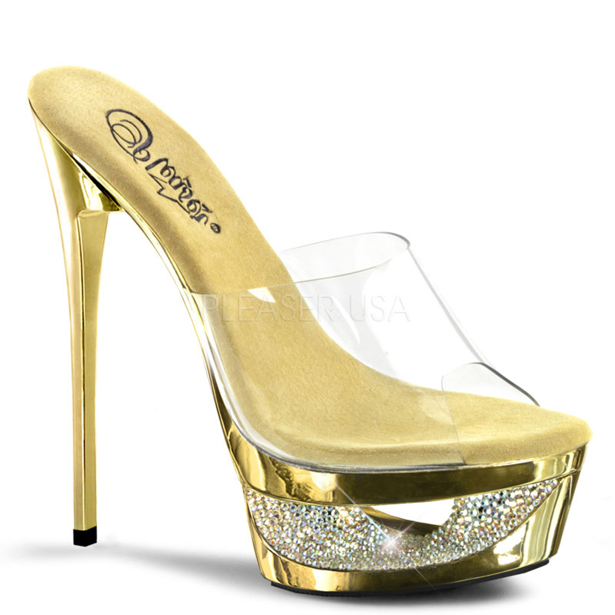 Clear Gold Rhinestone Platform High Heels Women of Edm