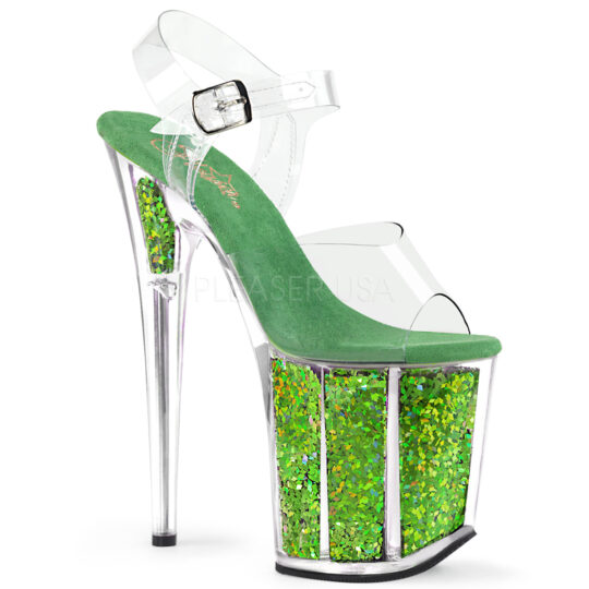 green sparkly high heels