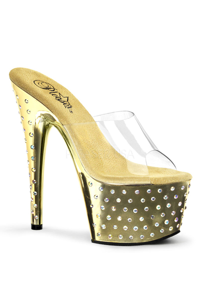 Clear Gold Chrome Rhinestone Platform High Heels - Women of Edm