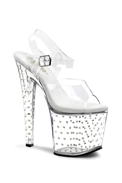 Clear Strappy Rhinestone Platform High Heels - Women of Edm