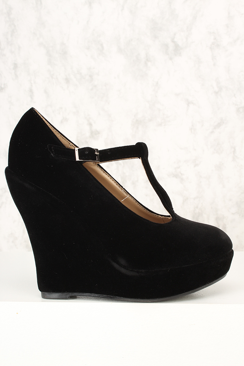 black velvet wedge heels