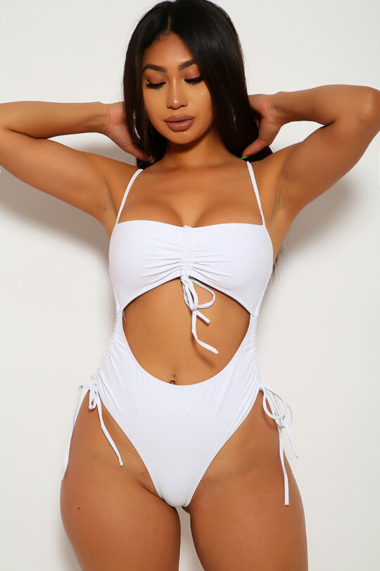 Sexy White Ruched One Piece Swimsuit Women Of Edm