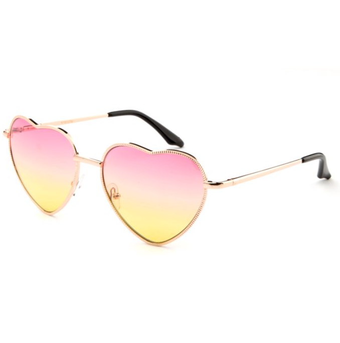Gold Pink Aviator Heart Shape Mirror Sunglasses - Women of Edm