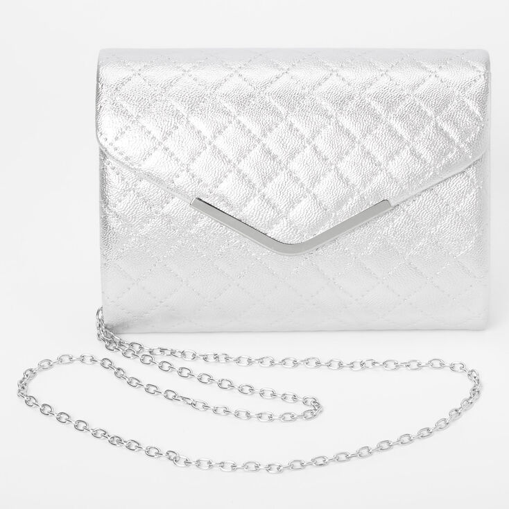 Metallic Quilted Envelope Clutch Bag - Silver - Women of Edm