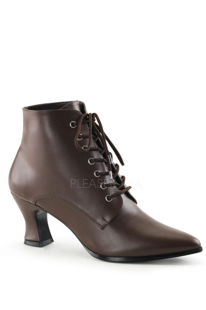 Brown Lace Up Victorian Ankle Booties Faux Leather - Women of Edm