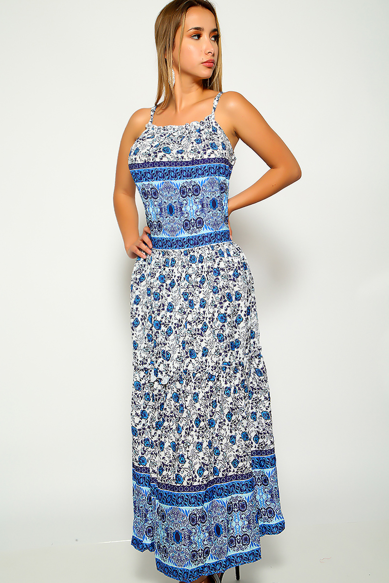 Blue Floral Print Maxi Party Dress - Women of Edm