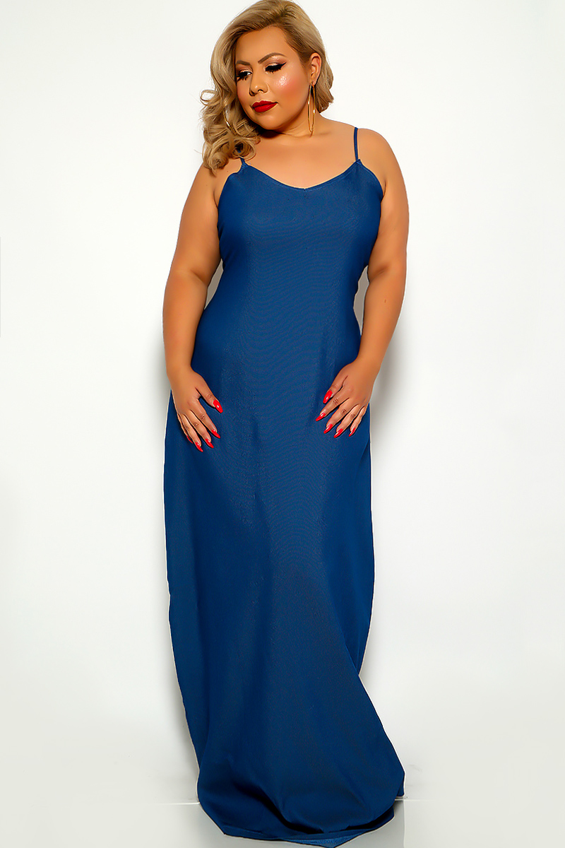 Blue Sleeveless Maxi Plus Size Party Dress - Women of Edm