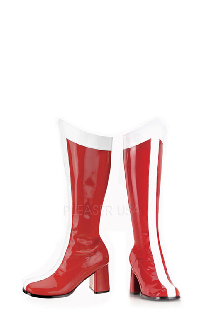 Red White Stripe Super Hero GoGo Boots Patent - Women of Edm