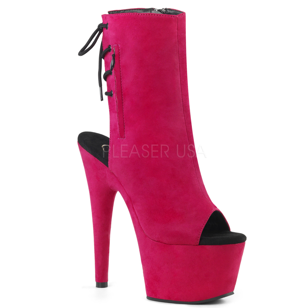 Hot Pink Faux Suede Lace Up Platform Booties - Women of Edm