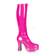 Hot Pink Stretch Patent Faux Leather GoGo Boots - Women of Edm