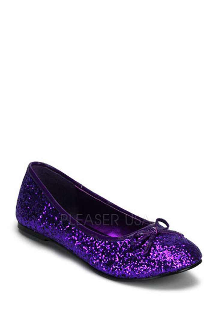 Purple Bow Tie Closed Toe Flats Glitter - Women of Edm