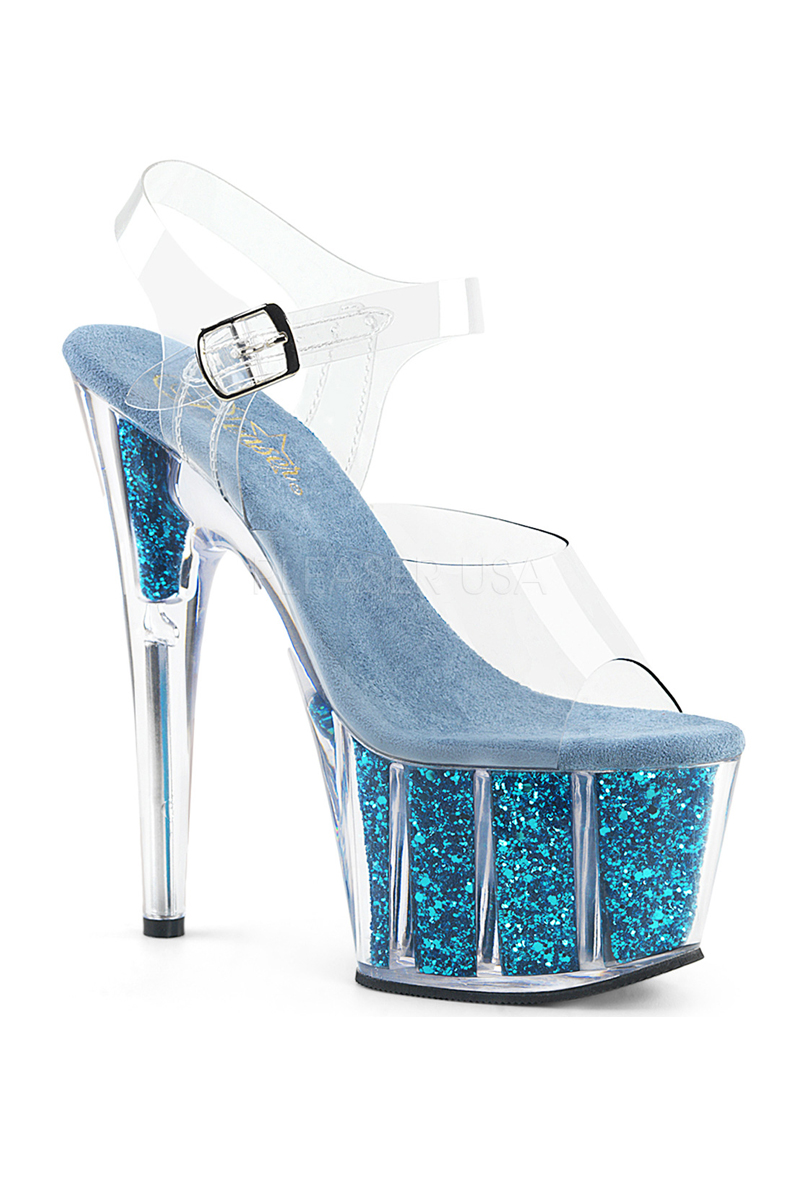 Sexy Turquoise Glitter Platform Peep Toe High Heels - Women of Edm