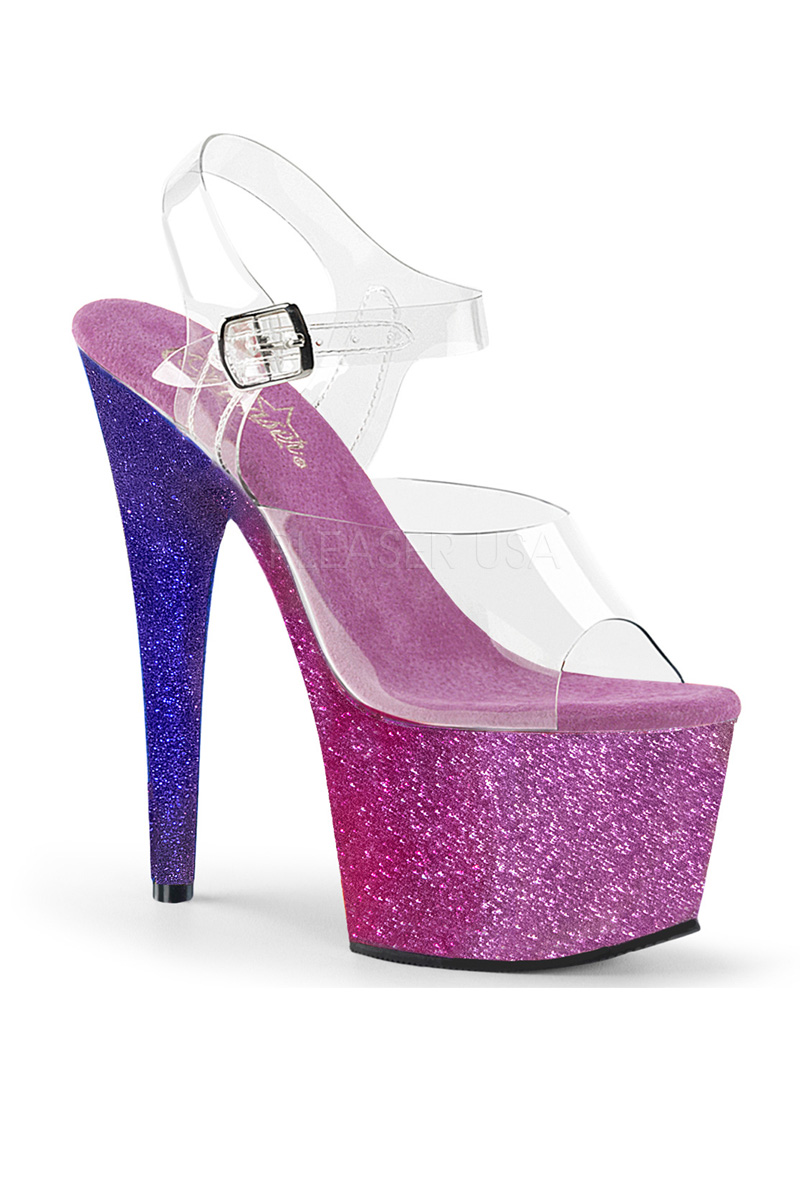 Sexy Fuchsia Blue Ombre Glitter Platform High Heels - Women of Edm