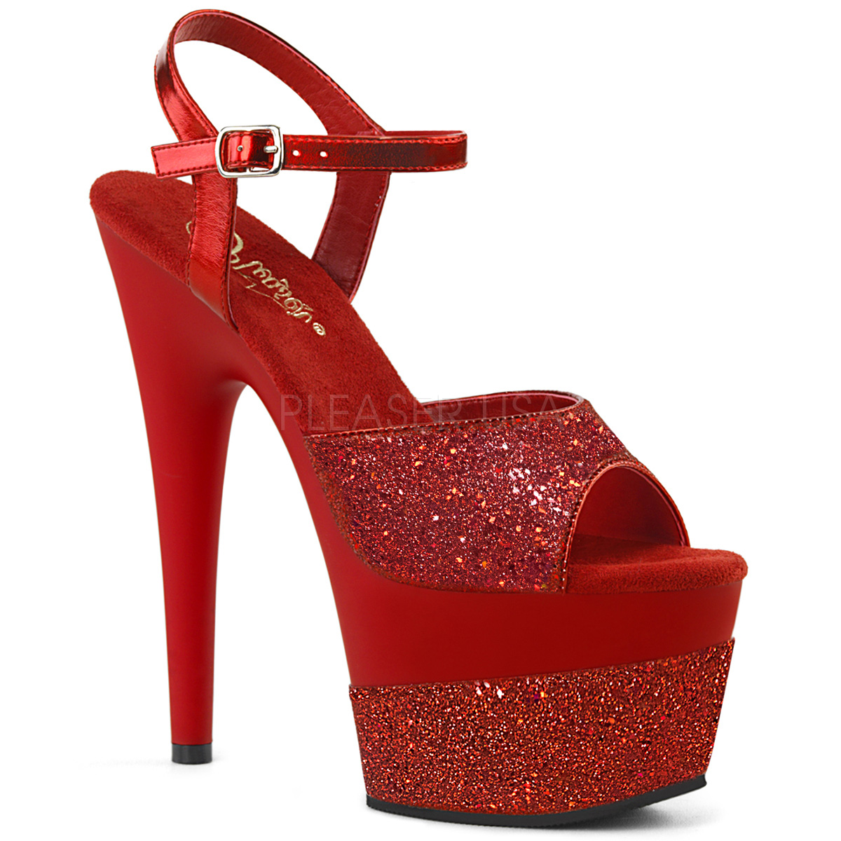 Red Glitter Peep Toe Platform High Heels - Women of Edm
