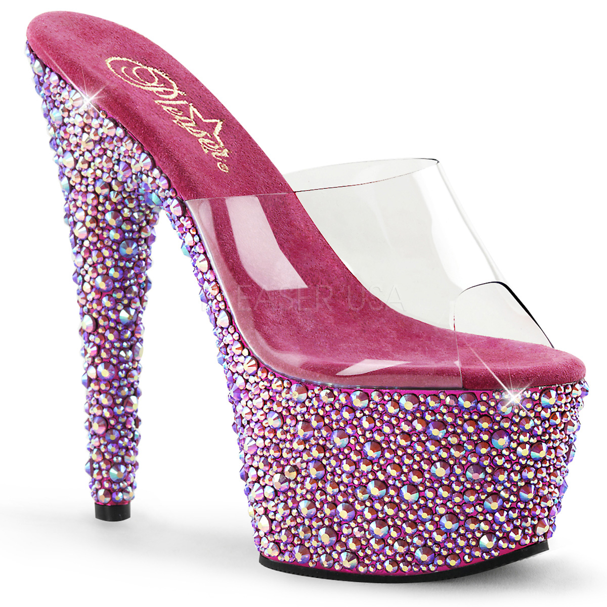 Pink Clear Rhinestone Peep Toe Platform High Heels - Women of Edm