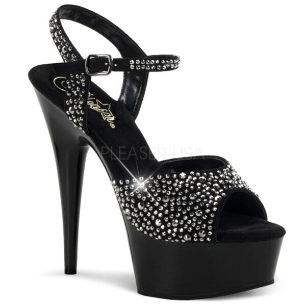 Black Pewter Rhinestones Platform High Heels - Women of Edm