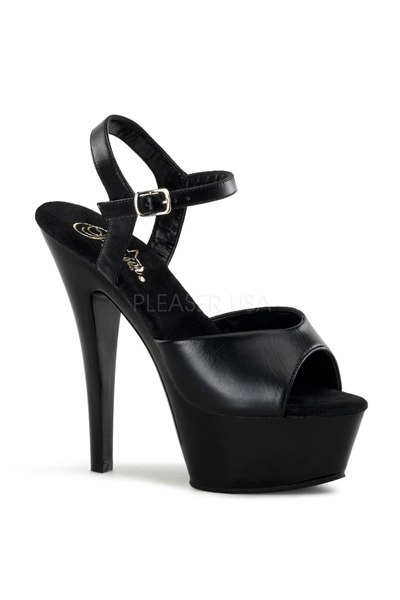 Black Faux Leather Strappy Peep Toe Platform High Heels - Women of Edm