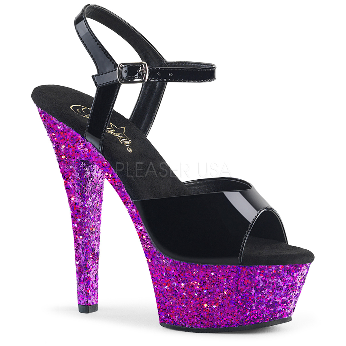 Black Purple Glittery Peep Toe Platform High Heels - Women of Edm