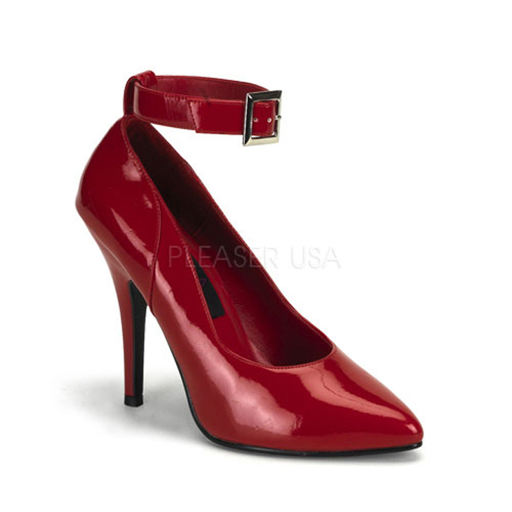 Red Ankle Strap Single Sole High Heels Patent - Women of Edm