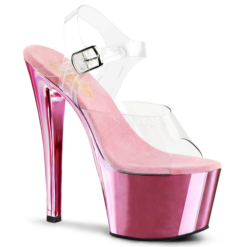 Clear Baby Pink Chrome Platform High Heels Plastic - Women of Edm