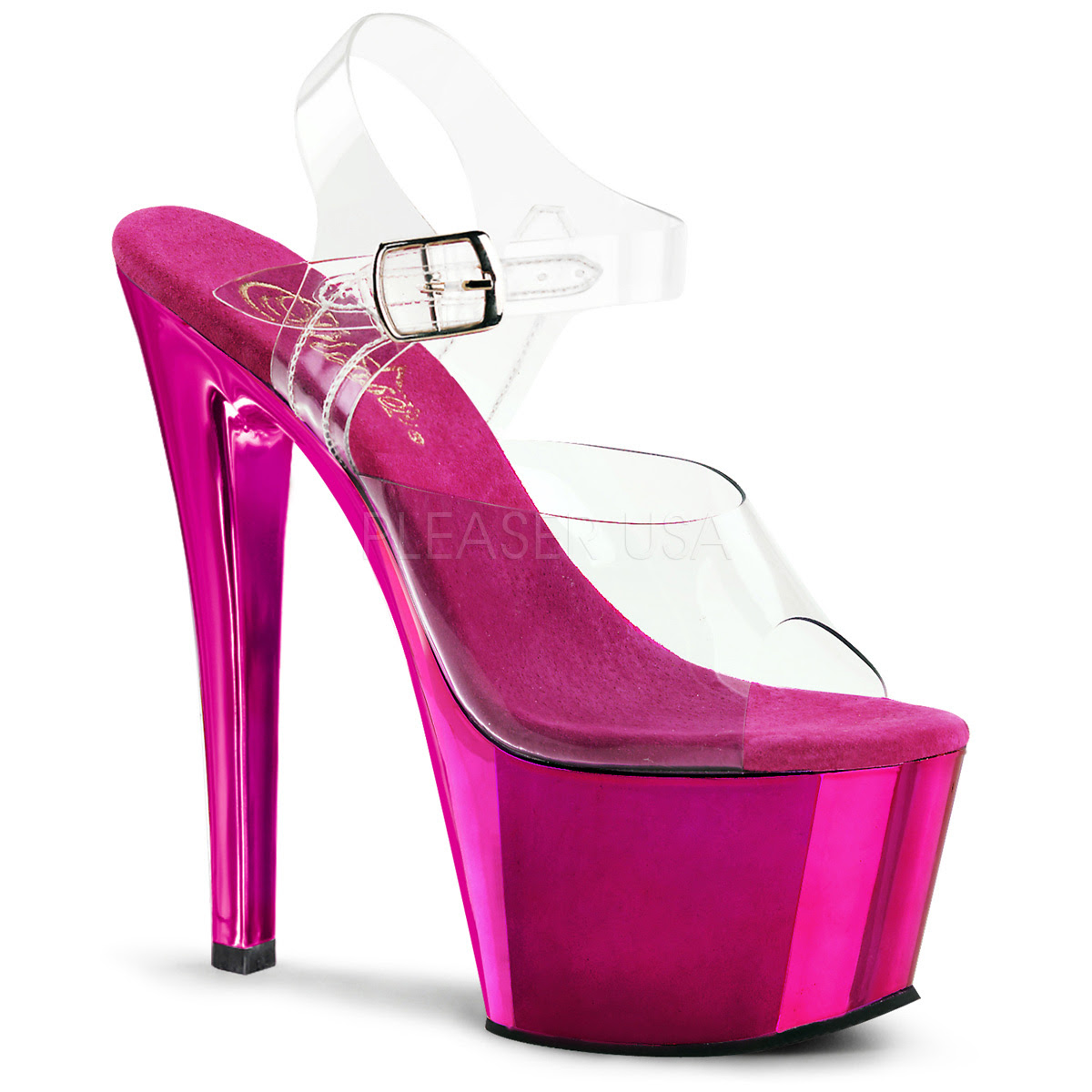 Clear Hot Pink Chrome Platform High Heels Plastic - Women of Edm