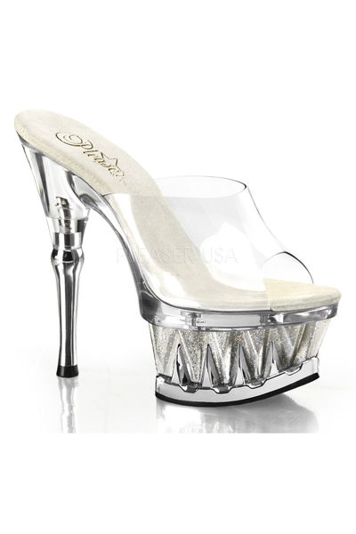 Silver Glitter Spike Carved Platform High Heels - Women of Edm